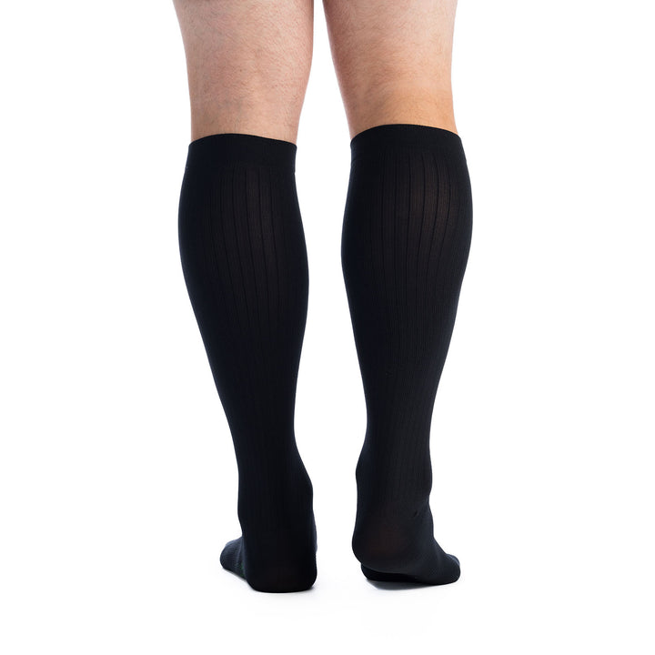 EvoNation Men's Classic Ribbed 20-30 mmHg Knee High, Black, Back View
