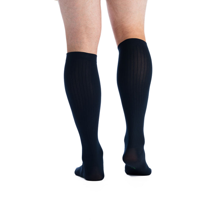 EvoNation Men's Classic Ribbed 20-30 mmHg Knee High, Navy, Back View