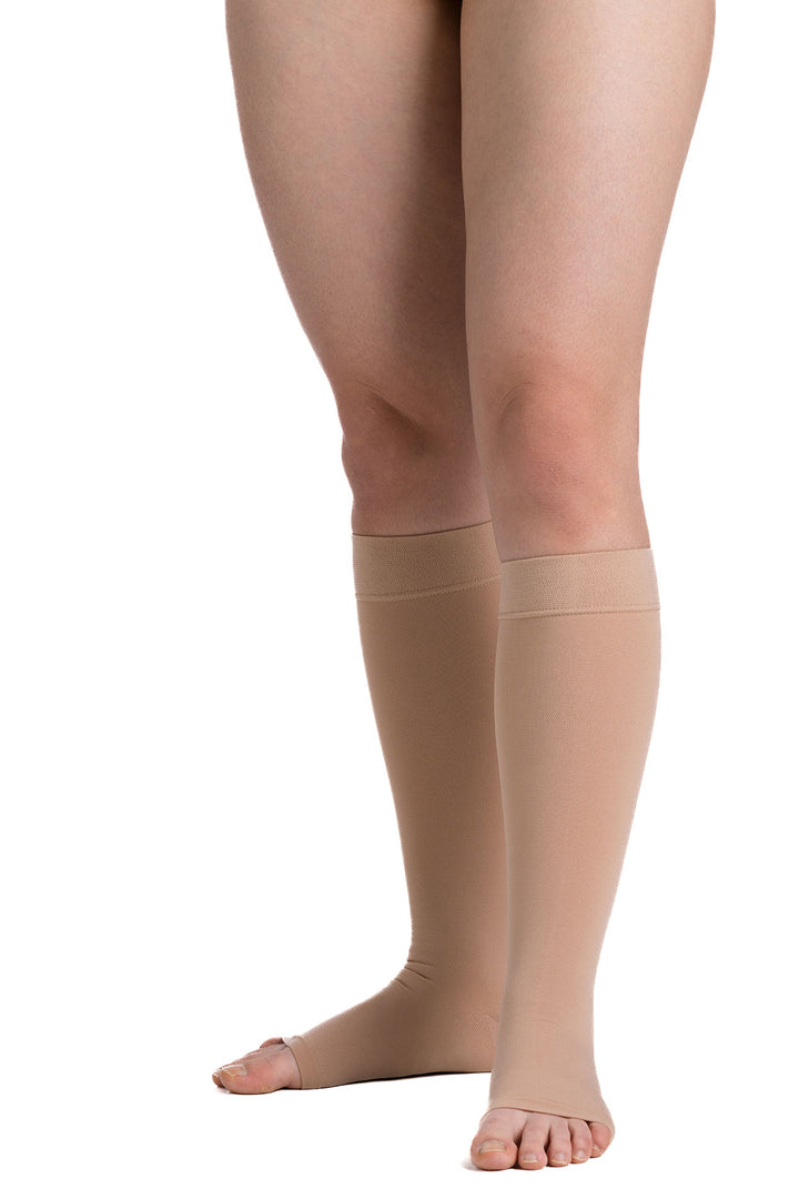EvoNation Surgical Opaque 20-30 mmHg OPEN TOE Knee Highs, Beige, Front View