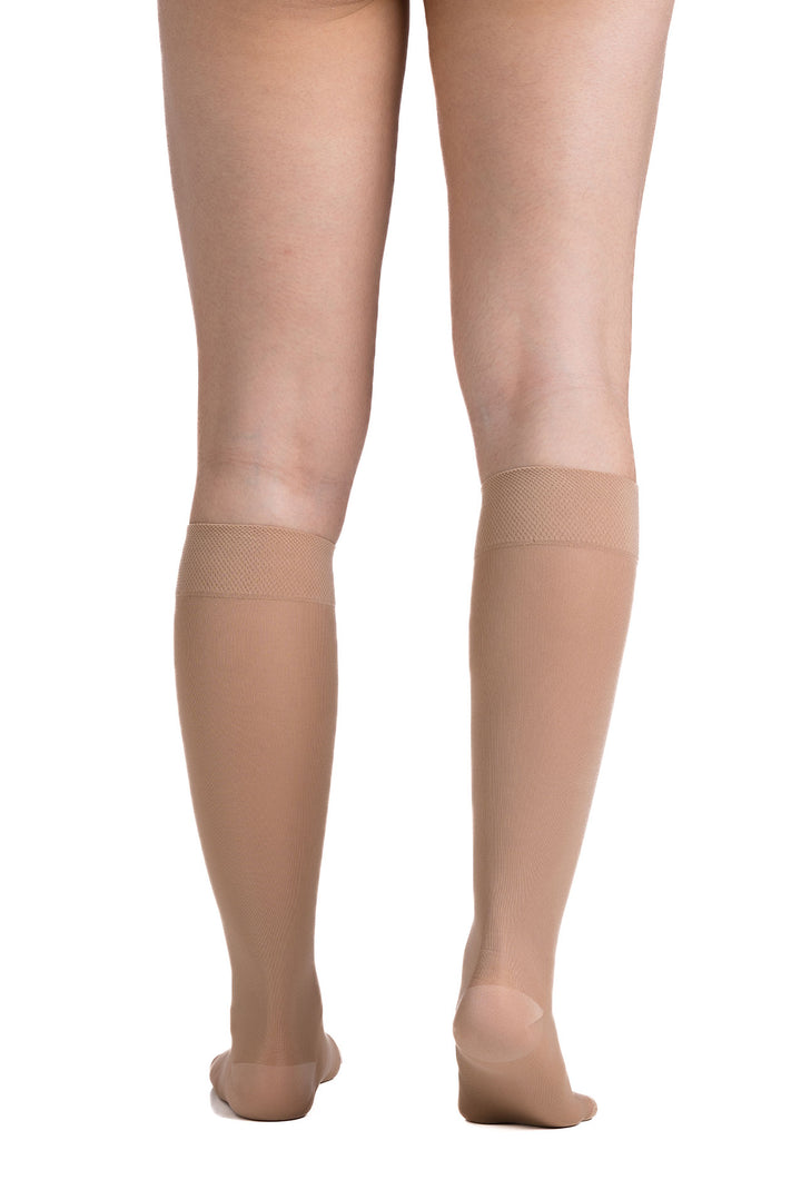 EvoNation Women's Microfiber Opaque 20-30 mmHg Knee High, Sand, Back View