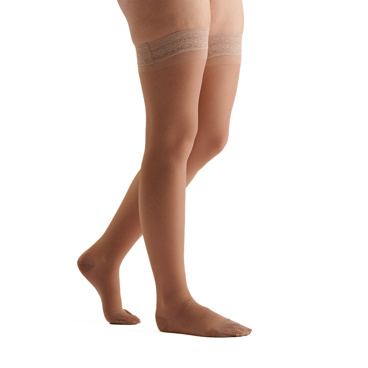 EvoNation Everyday Sheer 8-15 mmHg Thigh High w/ Lace Top Band, Nude