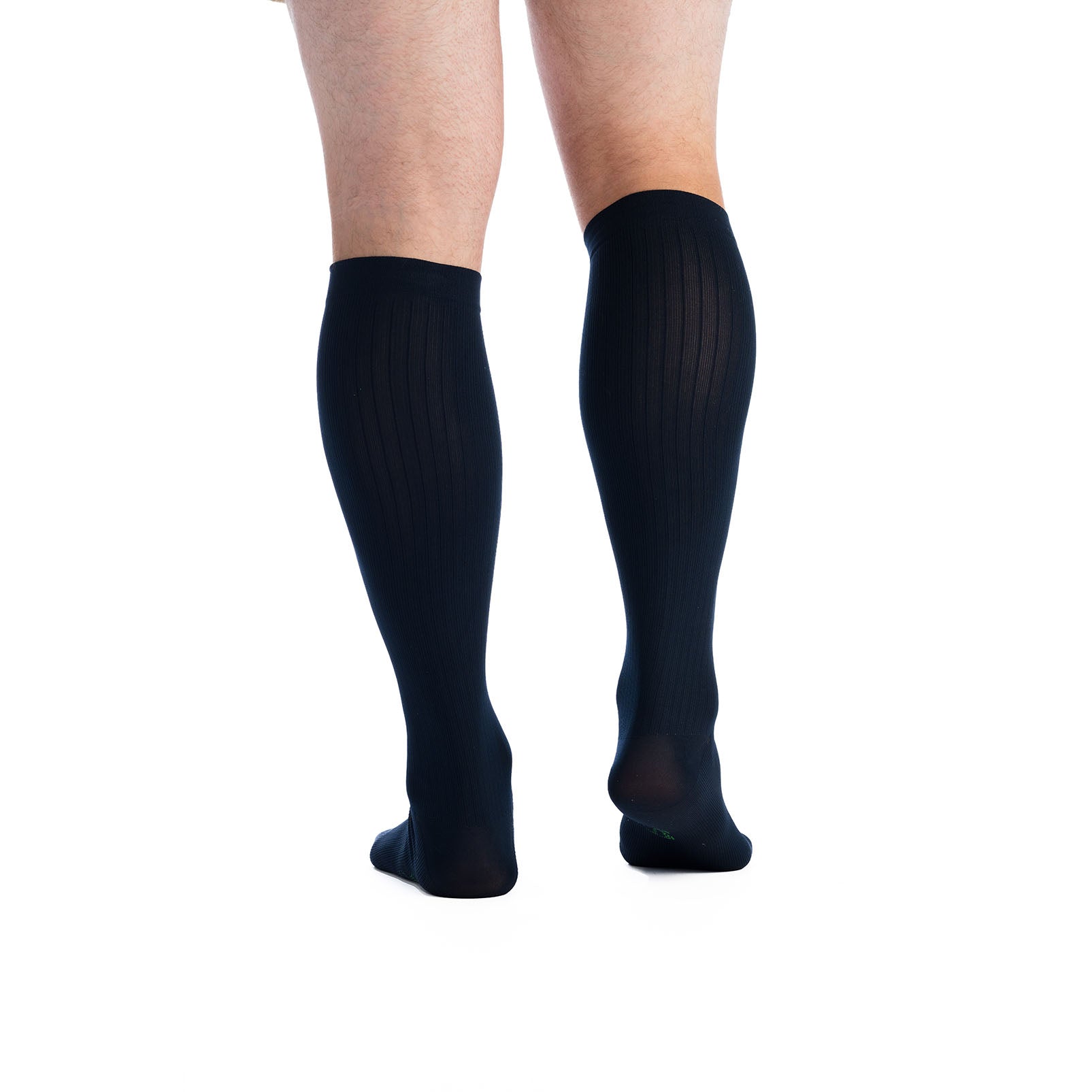 EvoNation Men's Classic Ribbed 20-30 mmHg Knee High, Navy, Back View