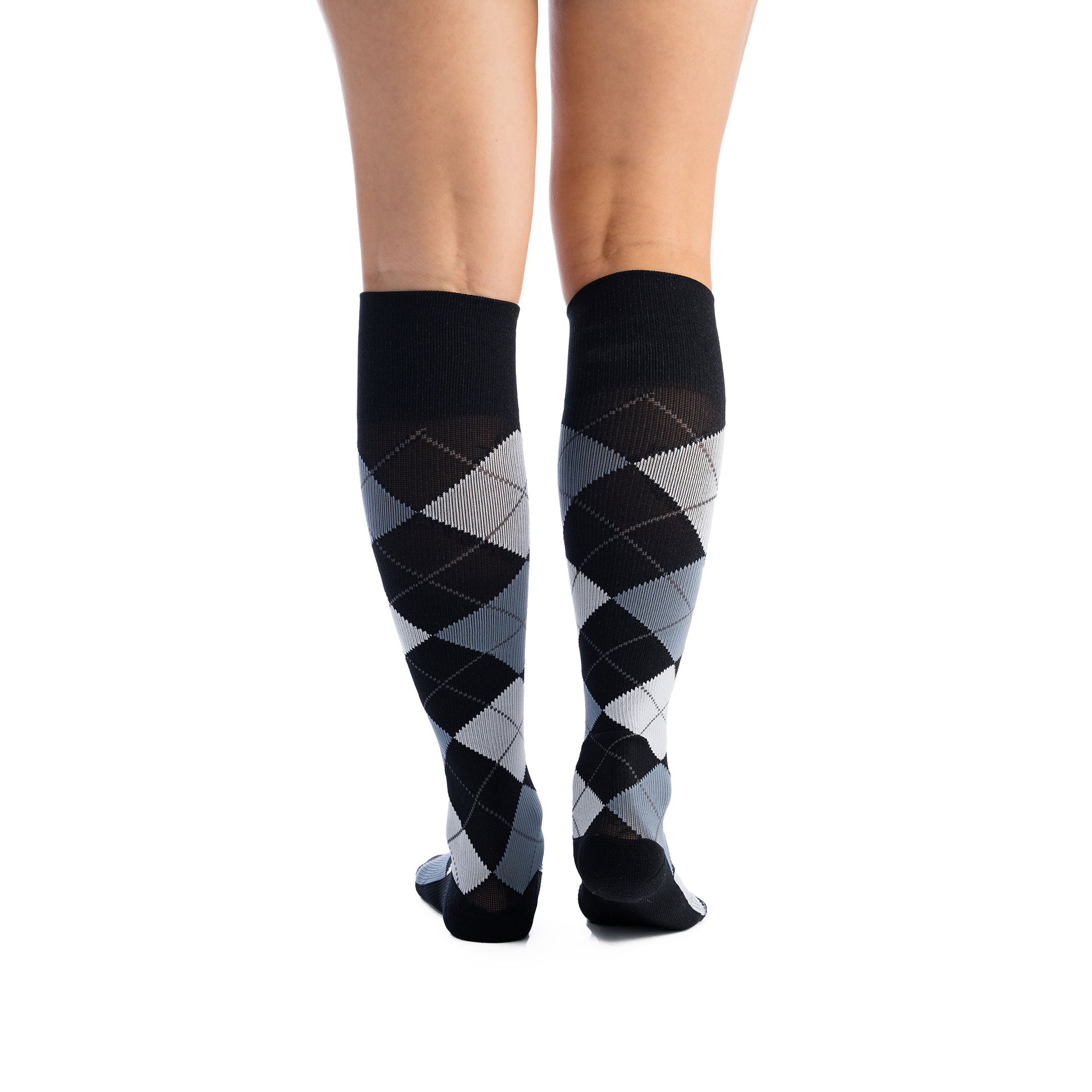 EvoNation Patterns Classic Argyle 15-20 mmHg Knee High, Black, Back View
